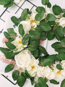 100入組玫瑰樹葉人造綠色植物假玫瑰花樹葉適用於DIY聖誕節婚禮中心裝飾品派對裝飾玫瑰藤蔓花環花環用品 - 綠色 - 查看 4