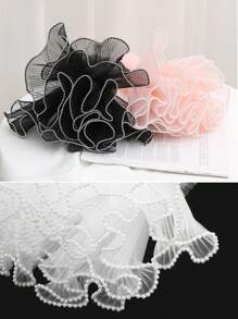 1pc Wrapping Paper With Wavy Pattern, Faux Pearl Net Ribbon, Artificial Flower Bundle Packaging Material, Suitable For Festival, Wedding, Birthday Decoration, Florist Supplies Diy Flower Arrangement Packaging Decoration, Back To School Valentine Day - Black - View 5