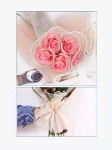 1pc Wrapping Paper With Wavy Pattern, Faux Pearl Net Ribbon, Artificial Flower Bundle Packaging Material, Suitable For Festival, Wedding, Birthday Decoration, Florist Supplies Diy Flower Arrangement Packaging Decoration, Back To School Valentine Day - Black - View 8