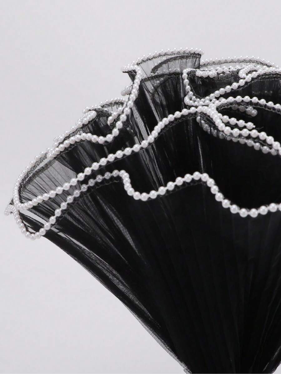 1pc Wrapping Paper With Wavy Pattern, Faux Pearl Net Ribbon, Artificial