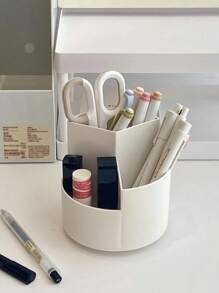 1pc 360-degree Rotating Storage Rack For Stationery, Cosmetics And Daily Essentials - White - View 3