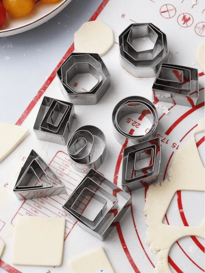 Kit 12 Peças Molde Cortador de Biscoito aço inox coração quadrado estrela flor