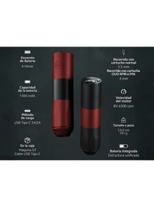 Máquina Pen Inalámbrica para Tatuar OUO GT Potente Estable 1500 mAh Pro - Rojo - Ver 3