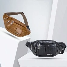 新款跨境男士戶外運動防水單肩包輕量化旅行pu手機袋休閒大容量包 - 黑色 - 查看 2