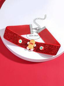 1pc Cartoon Santa Claus Snowflake Soft Pottery Bead Satin Ribbon Necklace - Santa Claus - View 3