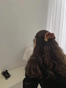 2pcs Women's Velvet Solid Color Hair Tie For Daily Use, Autumn/Winter Casual - Multicolor - View 2