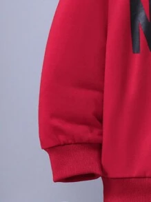 Kids' Letter Print Round Neck Sweatshirt And Sports Pants Set - Red - View 5