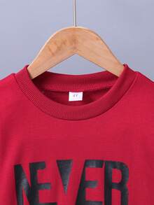 Kids' Letter Print Round Neck Sweatshirt And Sports Pants Set - Red - View 3