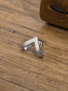 1pc Stainless Steel Silver Geometric Shaped Stud Earring For Men - Silver - View 2
