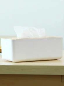 1pc Plastic Desktop Tissue Box, Living Room Tea Table Paper Towel Storage Box, Wooden Bathroom Toilet Paper Holder, Bathroom Tissue Storage Case