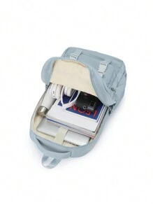 Floless 校園可愛美學背包,休閒日包kawaii女子書包,防水耐用大容量多口袋工作筆電背包,適用於15.6英寸電腦,經典校園旅行背包適用於女性和男性 - 淺藍色 - 查看 5