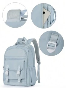 Floless 校園可愛美學背包,休閒日包kawaii女子書包,防水耐用大容量多口袋工作筆電背包,適用於15.6英寸電腦,經典校園旅行背包適用於女性和男性 - 淺藍色 - 查看 6