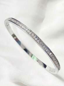 1pc Fashionable Cube Shaped Cubic Zirconia Stainless Steel Bracelet Suitable For Women