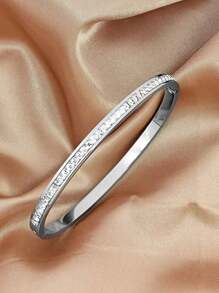 1pc Fashionable Cube Shaped Cubic Zirconia Stainless Steel Bracelet Suitable For Women