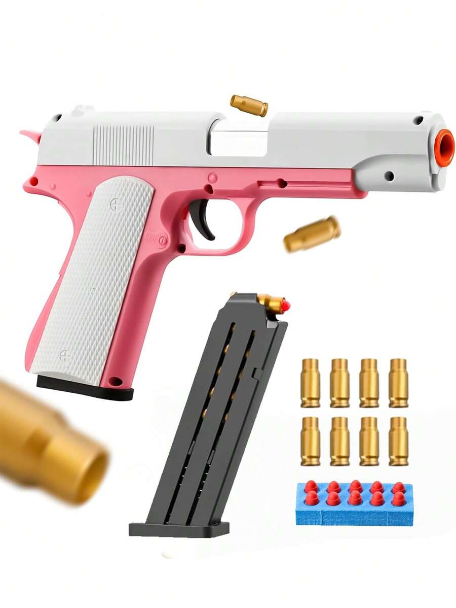 Pistola De Juguete Estilo Colt Rosa Con Carcasa De Resina Abs Para Niños Y Niñas, Regalo De Cumpleaños, 1 Ud. - Rosa - Ver 1