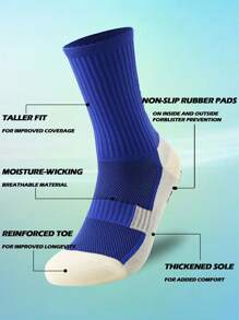 FLSHMCEN 男士足球襪防滑1對,帶著防滑垫的足球籃球運動襪 - 藍色 - 查看 3