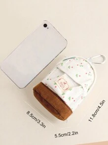1PC Mini Rural Floral Canvas Coin Purses, Mini Bag Cute Backpack Shape Storage Bag Reusable for Travel, Coin Key Wireless Earphone Wallet Pouch for College Dorm, Canvas Storage Key Bag for Daily ,Gifts for Friends Birthday Gifts Boys And Girls,Bag Accessories Gifts For Teachers - White - View 4