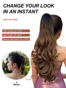 Ombre Color Claw Ponytail Extension Hair 22 Inch Long Natural Wave Heat Resistant Fiber Synthetic Ponytail Hairpiece For Women Daily Used