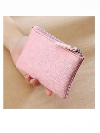 Nouvelle couleur unie Fermeture à glissière pour porte-clés homme et femme, portefeuille court fin. Petit cadeau pour l'ouverture d'entreprise et fournitures scolaires rose vif pour femme. Portefeuille mini, porte-monnaie