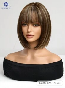 HAIRCUBE 12 英寸 HAIRCUBE 短直发假发 天然假发 女士短发假发 带刘海的假发 合成假发 自然外观 耐热合成假发 日常使用 - 間色 - 查看 6