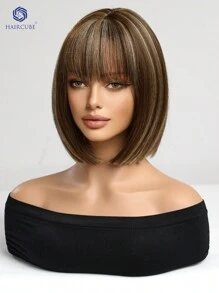 HAIRCUBE 12 英寸 HAIRCUBE 短直发假发 天然假发 女士短发假发 带刘海的假发 合成假发 自然外观 耐热合成假发 日常使用 - 間色 - 查看 4