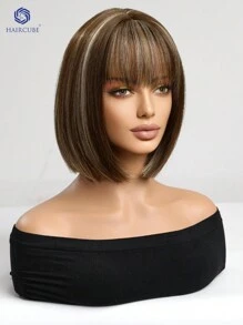 HAIRCUBE 12 英寸 HAIRCUBE 短直发假发 天然假发 女士短发假发 带刘海的假发 合成假发 自然外观 耐热合成假发 日常使用 - 間色 - 查看 3