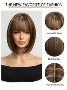 HAIRCUBE 12 英寸 HAIRCUBE 短直发假发 天然假发 女士短发假发 带刘海的假发 合成假发 自然外观 耐热合成假发 日常使用 - 間色 - 查看 8