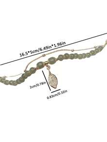 1入金色枝 & 翡翠葉設計雙層手鍊,復古合金葉形女士手鍊