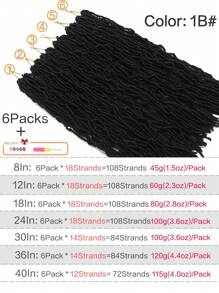6pcs/Set New Faux Locs Crochet Braids, Soft Long Natural Crochet Locs Extensions, Black Color, Great Christmas Gift (1b/Natural Black) - Black - View 2