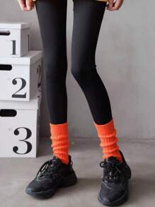 1 pereche de șosete uni cu dungi groase până la jumătatea gambei, unisex, stil obișnuit, toamnă