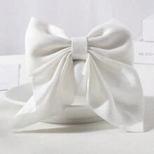 1入組少女簡約優雅韓式白色蝴蝶結髮夾,適用於日常使用 - 白色 - 查看 3