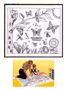 Reusable Coloring Mat For Girls - Butterfly World - Erases Crayons And Water-Based Markers - White - View 1