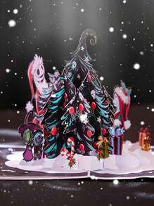 Opjoys 1 张圣诞前夜弹出式卡片、杰克和莎莉圣诞树贺卡、感谢卡、手工弹出式卡片、圣诞礼物、圣诞节 - 彩色 - 查看 4