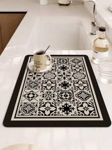 1入組咖啡機珪藻泥排水墊,柔軟橡膠排水墊,防滑超吸水耐磨碗碟烘乾墊,檯面餐桌墊,庭園桌面裝飾,家庭廚房必需品 - 黑與白 - 查看 4