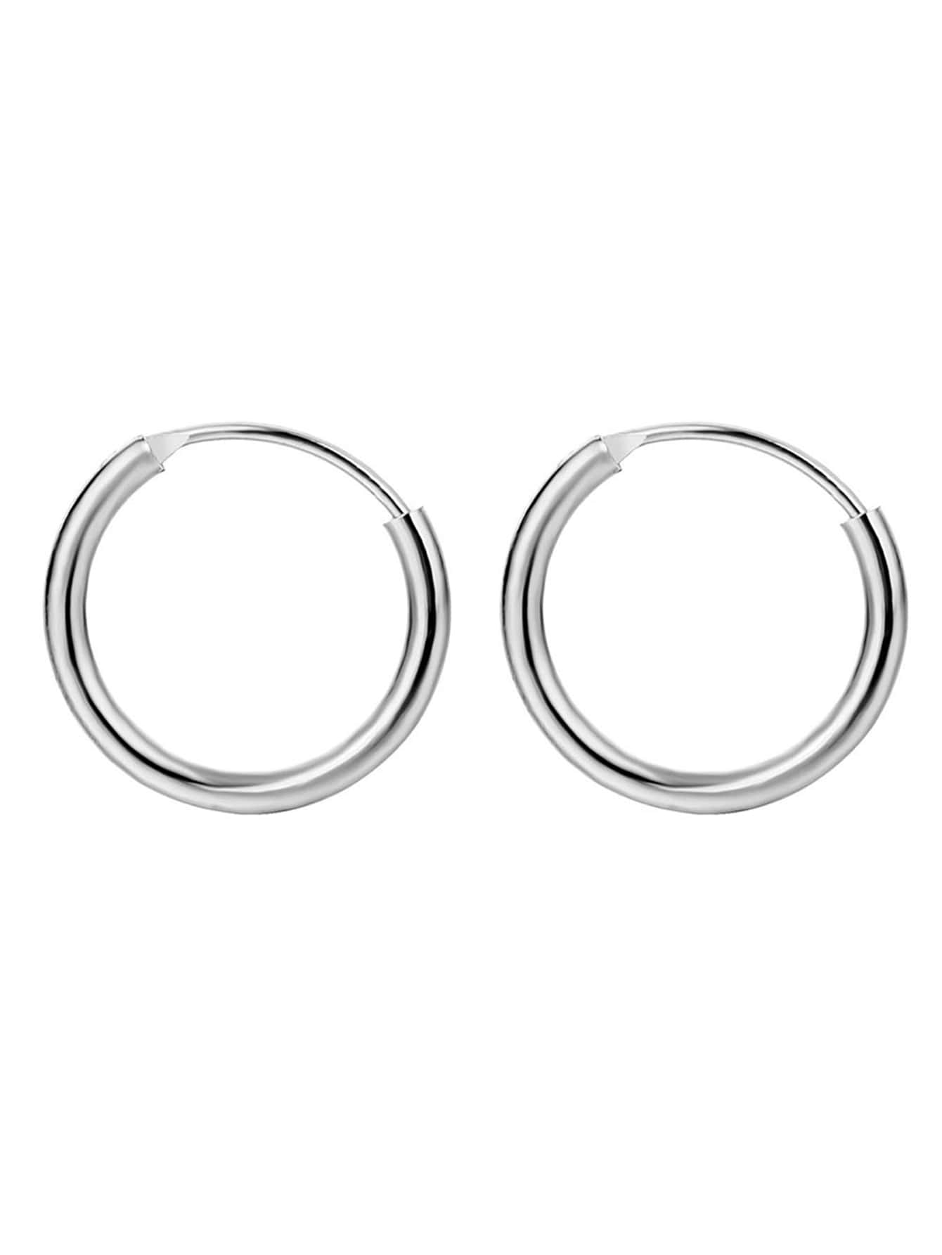2只时尚简约圆形金属小耳环创意朋克个性耳环 - 銀色 - 查看 1