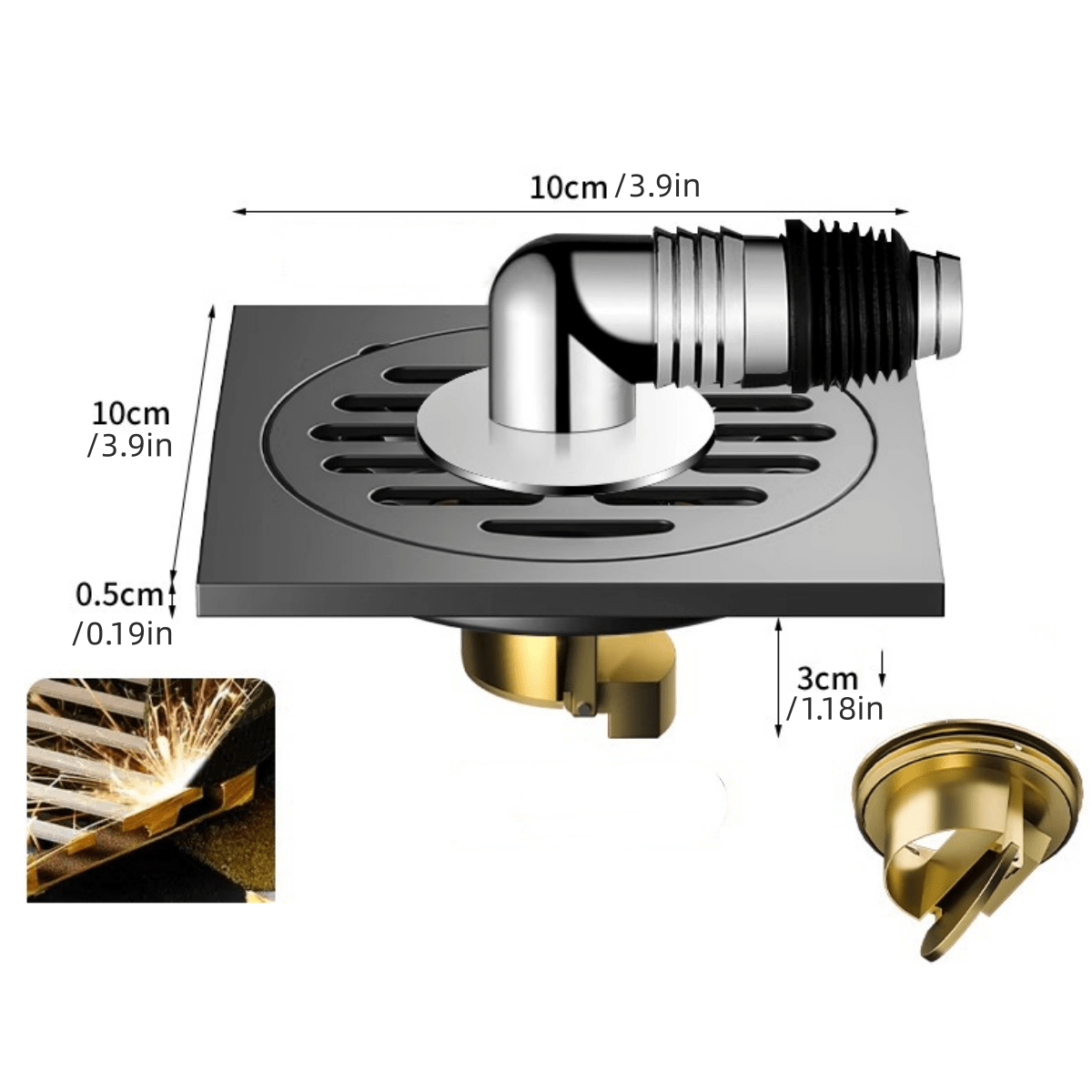 1pc 4 Inch Copper Washing Machine Floor Drain, Square Shower Drain For