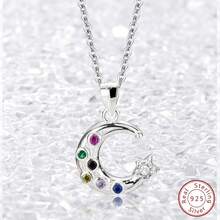 1 Pieza Collar De Plata S925 Estilo Ins En Forma De Luna Con Incrustaciones De Diamantes De Imitación, Cadena De Clavícula Multicolor - Plateado - Ver 1