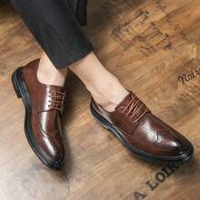 Giày Oxford cổ điển dành cho nam, phong cách Anh quốc công sở & thường ngày, mũi tròn chấm bi, cổ thấp & thoải mái, thích hợp cho tiệc, đám cưới, tiệc tùng - Thời trang, tối giản, màu trơn, giày công sở - màu nâu - Xem 9