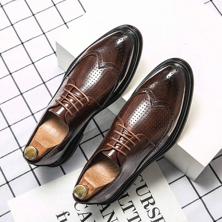 Giày Oxford cổ điển dành cho nam, phong cách Anh quốc công sở & thường ngày, mũi tròn chấm bi, cổ thấp & thoải mái, thích hợp cho tiệc, đám cưới, tiệc tùng - Thời trang, tối giản, màu trơn, giày công sở