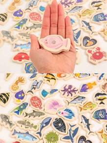 1set Wooden Magnetic Fishing Toys For Baby, Cartoon Marine Life Cognition Fish Games Education Parent-Child Interactive