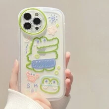 1pc Funny Cartoon Crocodile Printed Transparent Silicone Phone Case - Multicolor - View 4