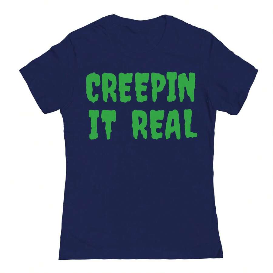 Nearly There Creeping It Real Graphic Navy Women Cotton Short-Sleeve T-Shirt - Màu xanh hải quân - Xem 1