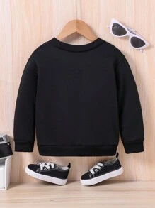 Young Girl Letter Print Lined Sport Jacket - Black - View 2