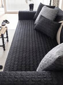 1pc Geometric 3D Solid Color Velvet Quilted Sofa Cushion, Minimalist Style With Anti-Slip Soft Multifunctional Dirt-Resistant Dust-Proof Holiday Decor Sofa Cover, Suitable For All Seasons - Black - View 5