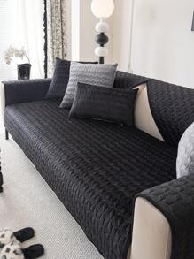 1pc Geometric 3D Solid Color Velvet Quilted Sofa Cushion, Minimalist Style With Anti-Slip Soft Multifunctional Dirt-Resistant Dust-Proof Holiday Decor Sofa Cover, Suitable For All Seasons - Black - View 3
