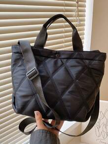 超輕尼龍拼接包,休閒新月形霍伯肩背包,鑽石圖案肩背包,適用於日常使用