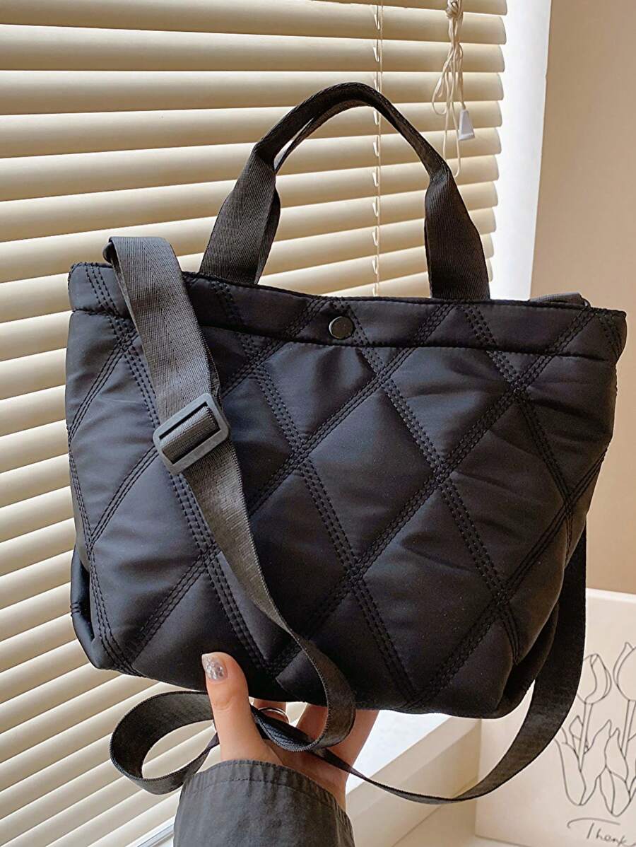 超輕尼龍拼接包,休閒新月形霍伯肩背包,鑽石圖案肩背包,適用於日常使用