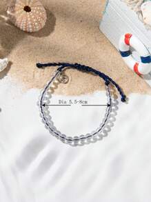 1pc Beach Style Wave Pendant Adjustable Beaded Bracelet For Men, Boyfriend Gift, Suitable For Couples - Black - View 5