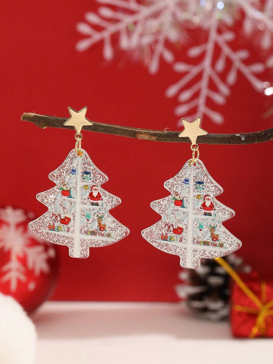 MESTILO 1 Đôi Hoạt Hình Acrylic Nhiều Màu Sắc Cây Giáng Sinh Bông Tai Ngôi Sao Thích Hợp Cho Nữ Tiệc Giáng Sinh - Đầy màu sắc - Xem 1