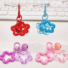 可愛的五角星鈴鐺掛飾,優雅的糖果色馬卡龍袋鑰匙鍊,女性女孩子的車掛飾鑰匙頭環。空心透明亞克力配件手機殼、背包diy裝飾。 - 紫色 - 查看 5